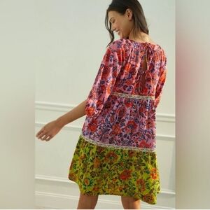 Anthropologie Mabel Mini Peasant Dress Women’s Sz S Balloon Sleeve Tie Back Boho